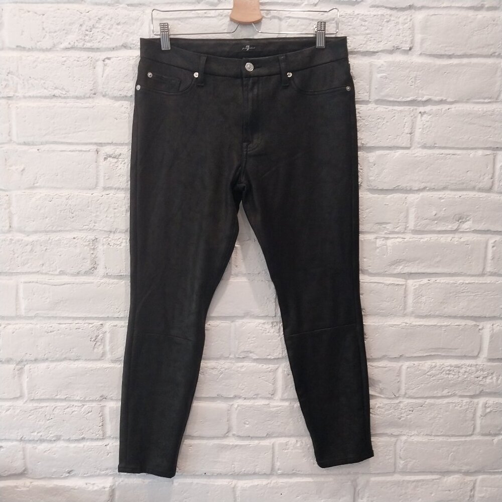 7 For All Mankind Womens 31 Black Sueded Pants Skinny Ankle Gwenevere Mid Rise.